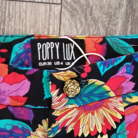Poppy Lux High Waisted Pants Straight Leg Floral Print Bottoms NWOT Womens 4 - Picture 4 of 12